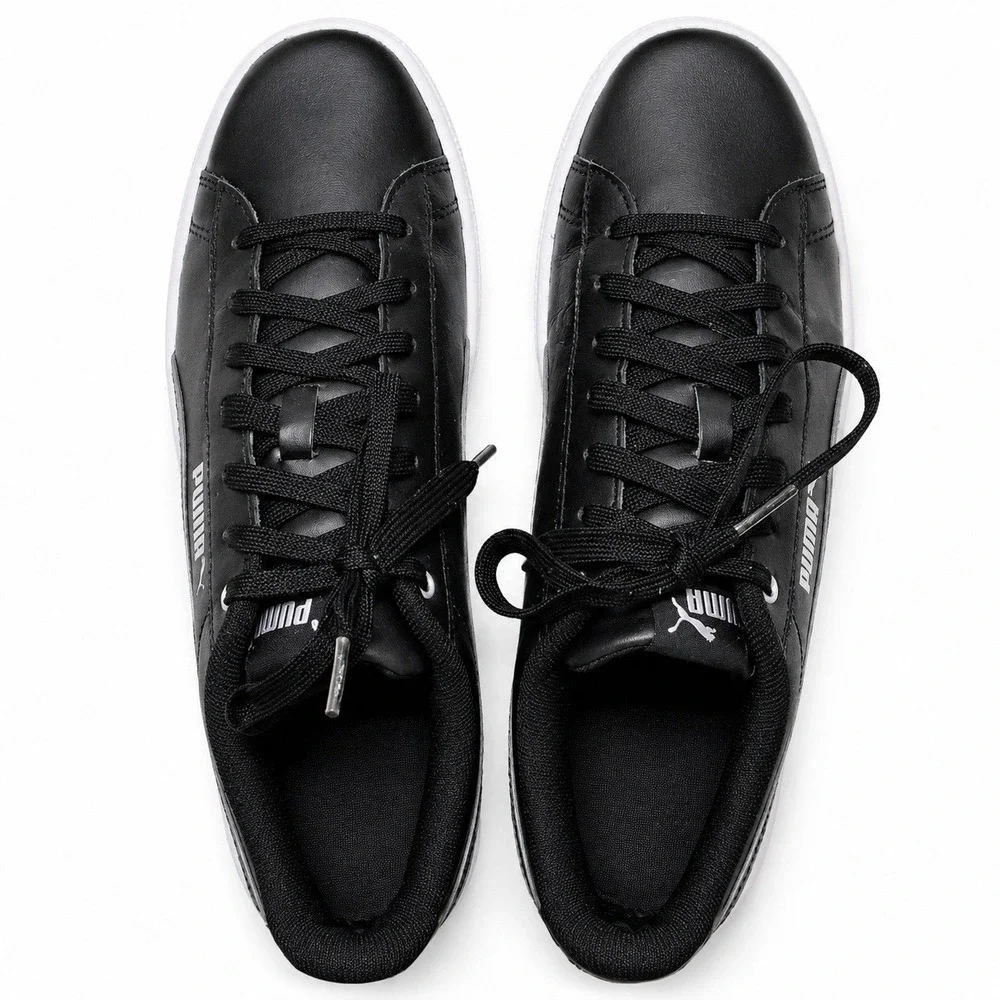 Puma Smash v2 L Sneakers Women 9 Black White Good Leather Low Top